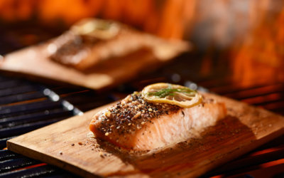 Featured on the OU website – Planked salmon with mustard dill sauce